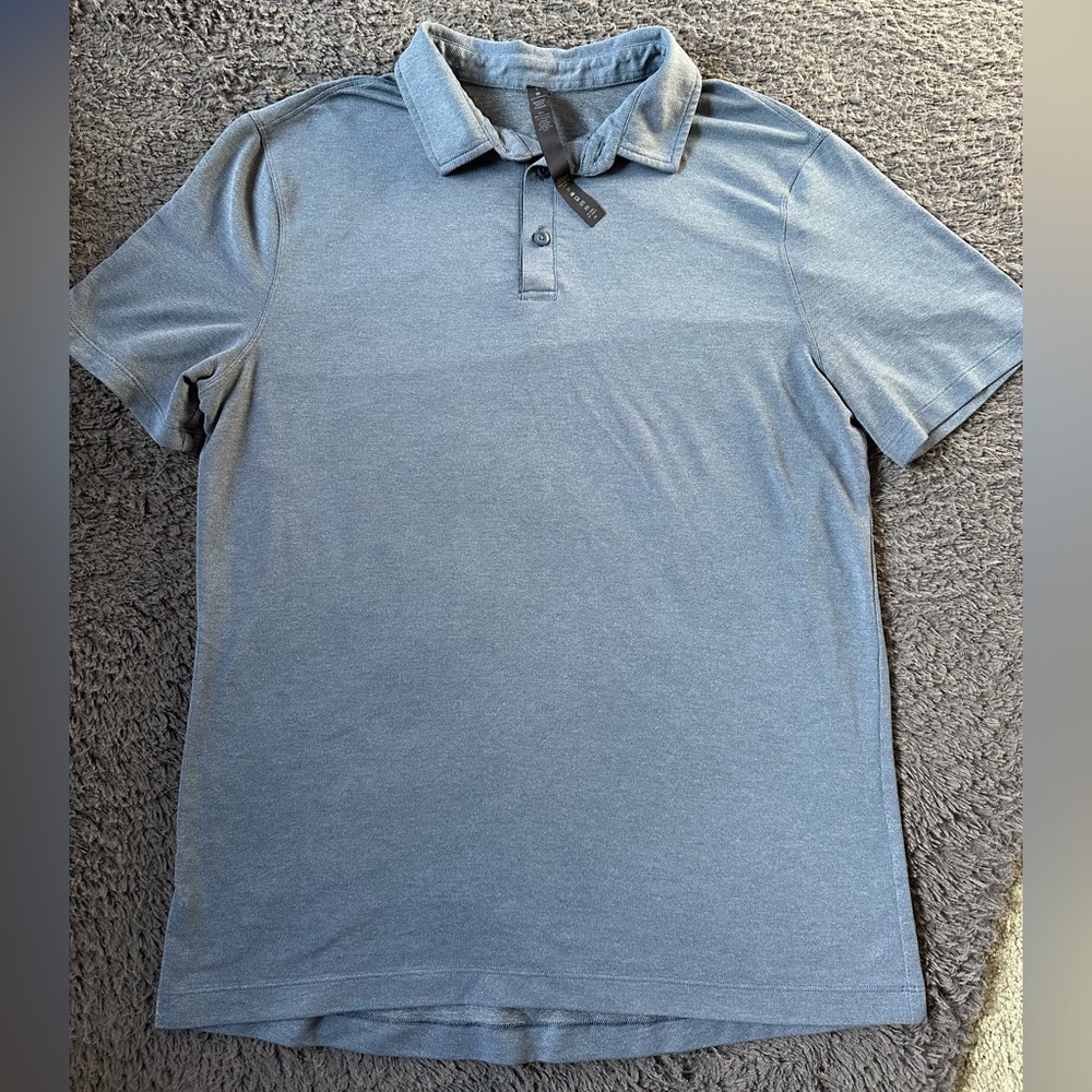 Lululemon Evolution Polo Mens L Blue Slim Fit No Stink 4-Way Stretch Wicking-EUC